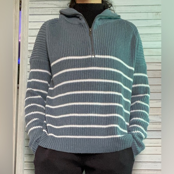 Blue Stripped Half Zip Sweater - Picture 2 of 6